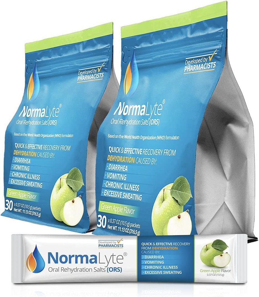 NormaLyte perorální rehydratace Salts-2 Pouce - 60 Sticks (Výnosy 500ml na balení) -Apple 124; Energetické doplňky, doplněk draslíku, Dehydratační regenerace a rychlá absorpce