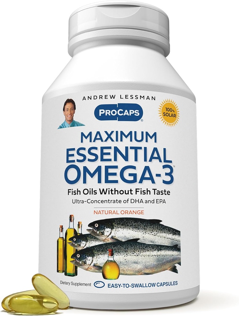 ANDREW LESSMAN Maximální esenciální Omega-3 Orange - 360 Softgels - Ultra- Pure, High Potency Omega-3 Oils. Vysoká DHA, žádná žaludeční nevolnost, žádné kontaminující látky, žádná rtuť. Small Snadné polykat ponožky