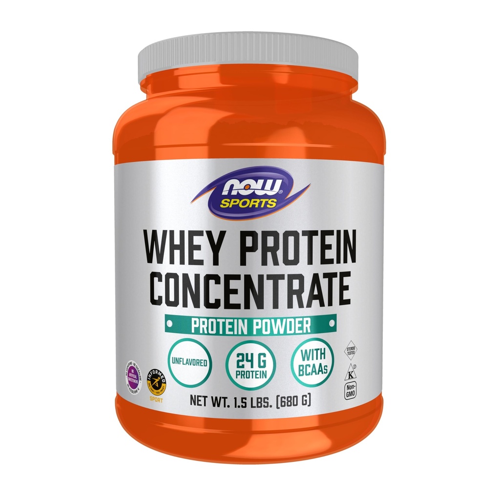 Nyní Potraviny Sportovní výživa, Syrovátkový proteinový koncentrát, 24 g s BCAA, Neochucený prášek, 1,5- libra