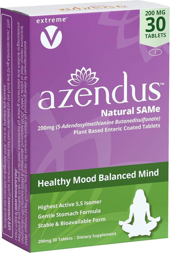 Azendus SAM- e Mood Support 200mg, 30 Count, stejné butandisulfonát Enteric Coated Tablet
