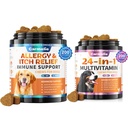 Psí alergie Žvýkačky + Carmelie 24 v 1 Pes Multivitamin Žvýkačky - 400 léčby - Sezónní alergie Relief + Dog Vitamíny pro Hip & Joint, Kůže & Coat, Imunitní zdraví (Kuřecí Flavor)