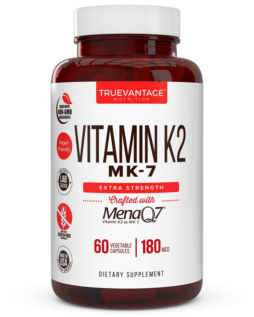 Vitamin k2 MK-7 dodatek 180mcg -Vitamin K2 podporuje zdraví kostí a srdce pro kardiovaskulární absorpci vápníku z Arteries - 60 Snadná spolknout zeleninové čepice MenaQ7 K2 MK7