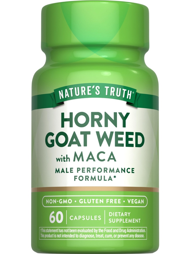 Nature 's Truth Horny Kozí Tráva s Maca Dutch 124; 60 Práškový extrakt Kapsle 124; Vegan, Non- GMO a gluten zdarma dodatek