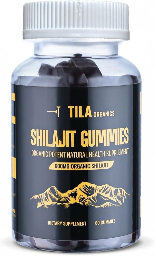 Tila Organic Himalayan Shilajit Resin Soft Gels - 60 Gummies, 600 mg- Přírodní doplněk pro muže a ženy s více než 85 stopových minerálů, Fulvic kyseliny a Humic Acid Vegan gluten zdarma