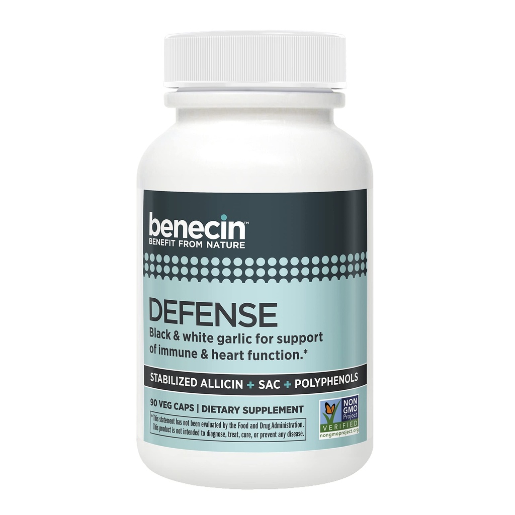 Benecin Defense 1500 mcg stabilizovaný Allicin na kapsli 124; Plus vysoké množství SAC & polyfenolů z černé česnekové 124; Výkonná podpora imunitní a srdeční funkce (90 Počet, 90, Počet)