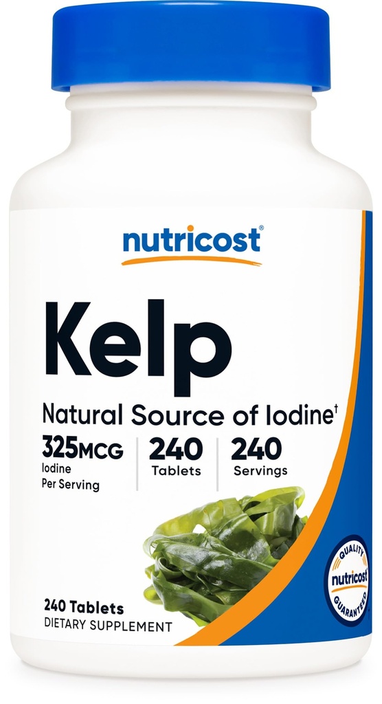 Nutricost Kelp tablety, 325mcg jódu, 240 tablet - Non- GMO, gluten zdarma