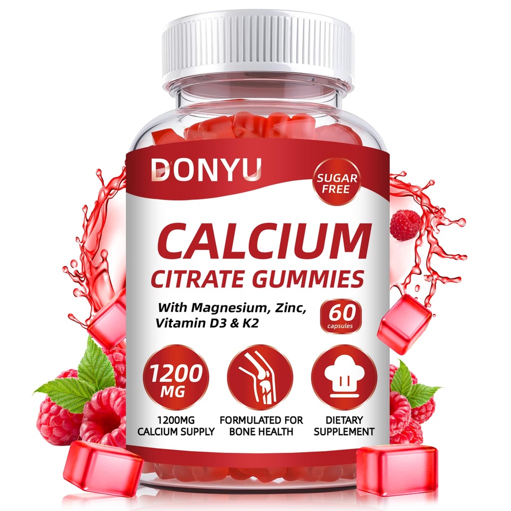 Vápník Citrát 1200mg Gummie s vitamínem D3: s hořčík zinečnatý vitamin D3 K2 pro kostní svalovou imunitu - Ultimate Absorpce doplněk vápníku pro ženy a muže, bez cukru