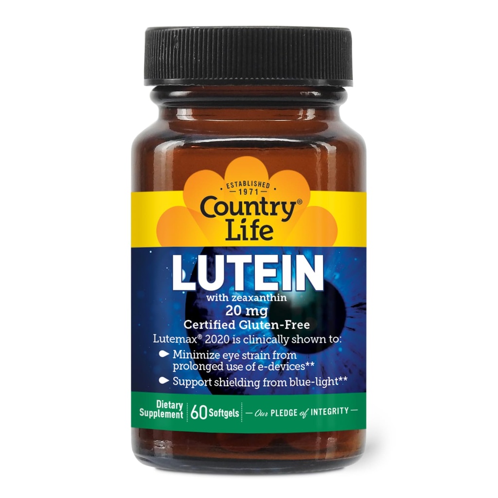 Country Life Lutein 20 mg Doplněk - Certified gluten- Free - Eye Health Support with Lutein and Zeaxanthin