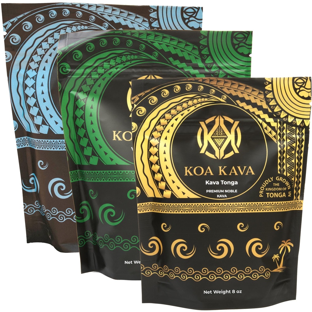 8 oz Koa Kava Bundle with Premium Tongan, Fijian Waka and Vanuatu Waka Kava root Powder