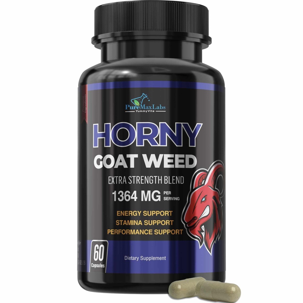Nadržená kozí tráva Extra síla - s Maca, L- Arginin, ženšen - Boost Desire, Výkon, Stamina, Energie, Non- GMO Formule, 60 Kapsle