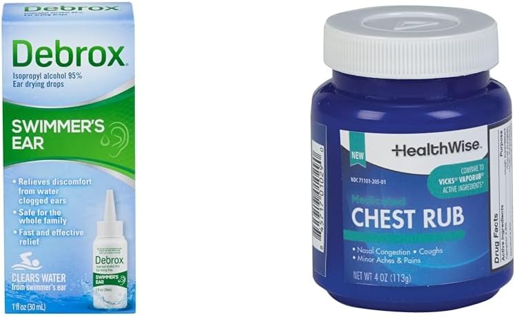 Debrox Plavec 's Uar Drops, 1 Fl Oz a HealthWise Medicated Chest Rub, 4 oz. Svazek