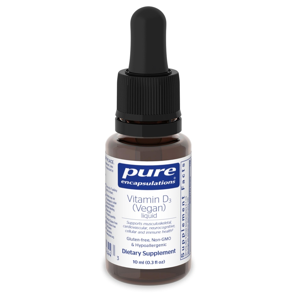 Čisté Enkapsulace Vitamin D3 (Vegan) Tekuté 124; Hypoalergenní podpora pro kosti, prsu, kardiovaskulární, kolonu a imunitní zdraví *