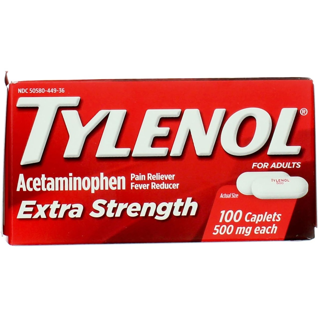 Tylenol Extra Pevnost Kaplety s 500 mg acetaminofenu, Reliever bolesti a Reducer horečky, 100 ct