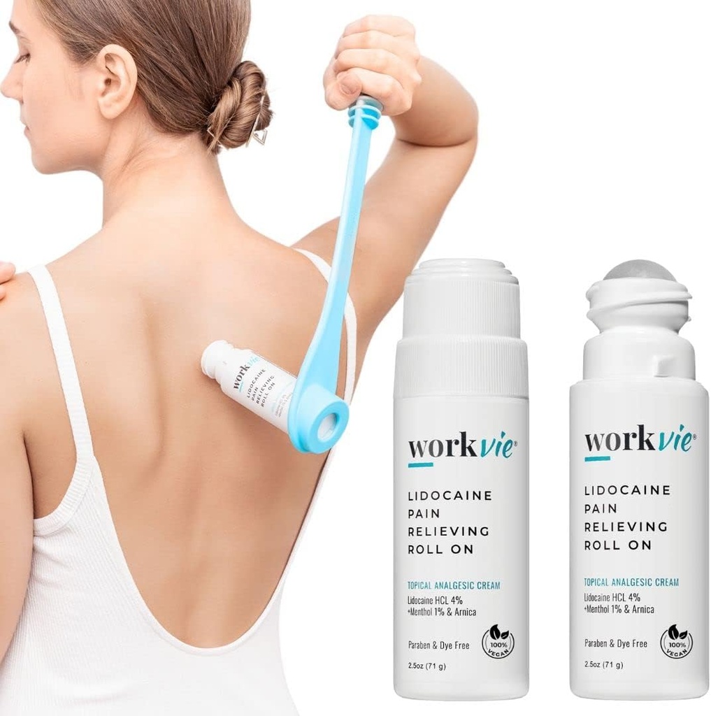 Lidokain Relief Roll na 2 Pack & Easy Reach aplikátor nástroj - rychle působící Topical Lidokain Maximální síla s Arnica Montana & Aloe Vera pro svaly, spony, záda, krk & nohy