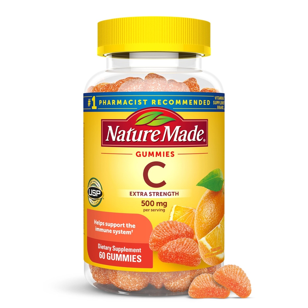 Příroda Made Extra Síla Dávkování Vitamin C 500 mg na porci, Dietní dodatek, Vitamin C Gummies pro imunitní podporu, 60 Gummies, 30 Day Supply