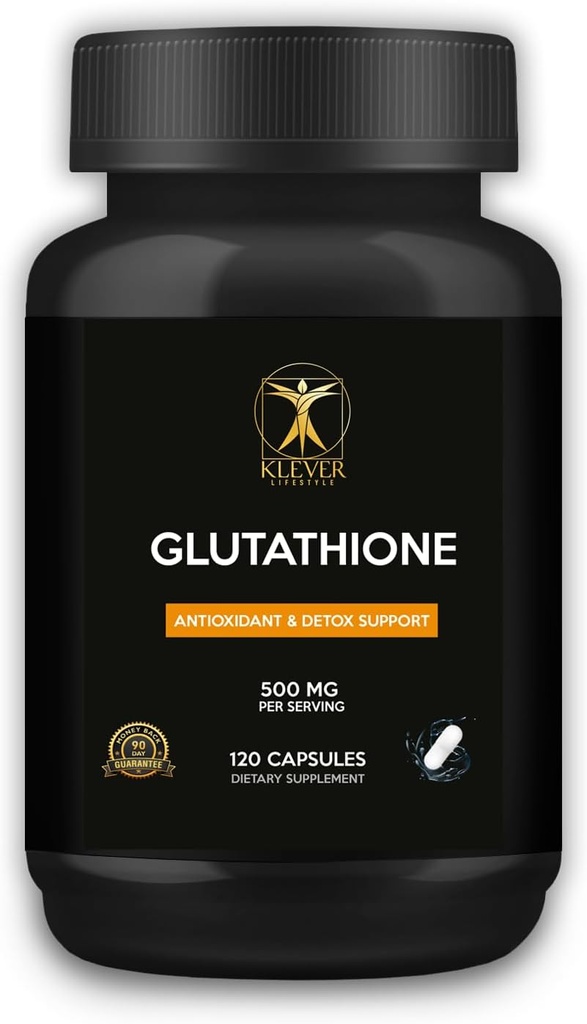 Klever životní styl 124; Glutathione current 124; Antioxidant dodatek current 124; Podporuje buněčné zdraví, detoxifikace, opravy tkání, a imunitní funkce current 124; 120 kapsle 124; 500mg na servírování