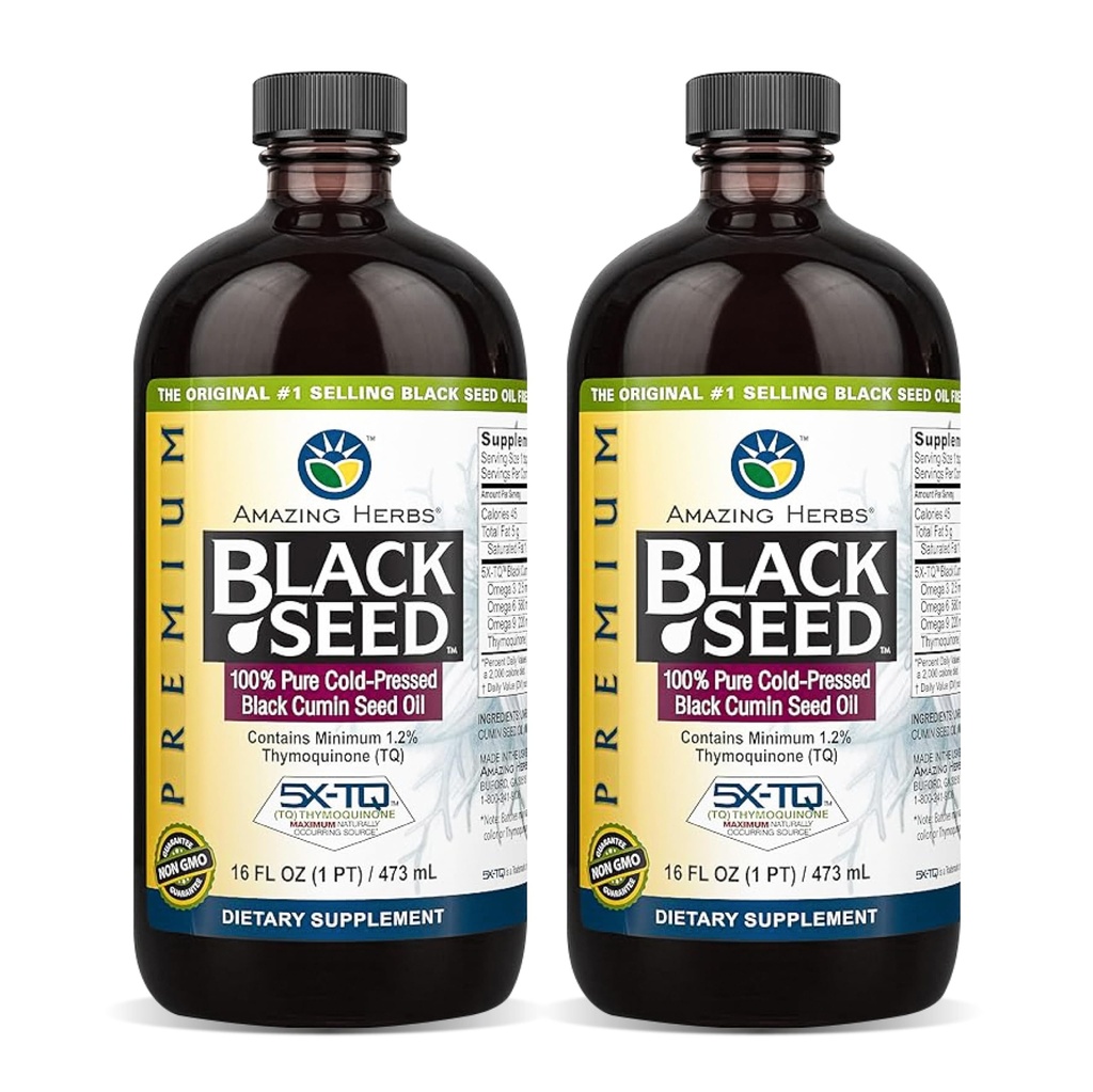 Amazing Byliny Premium Black Seed Oil - Gluten Free, non GMO, Cold Pressed Nigella Sativa AIDS in Digestive Health, Imunitní podpora, Mozková funkce - 16 Fl Oz (Pack of 2)