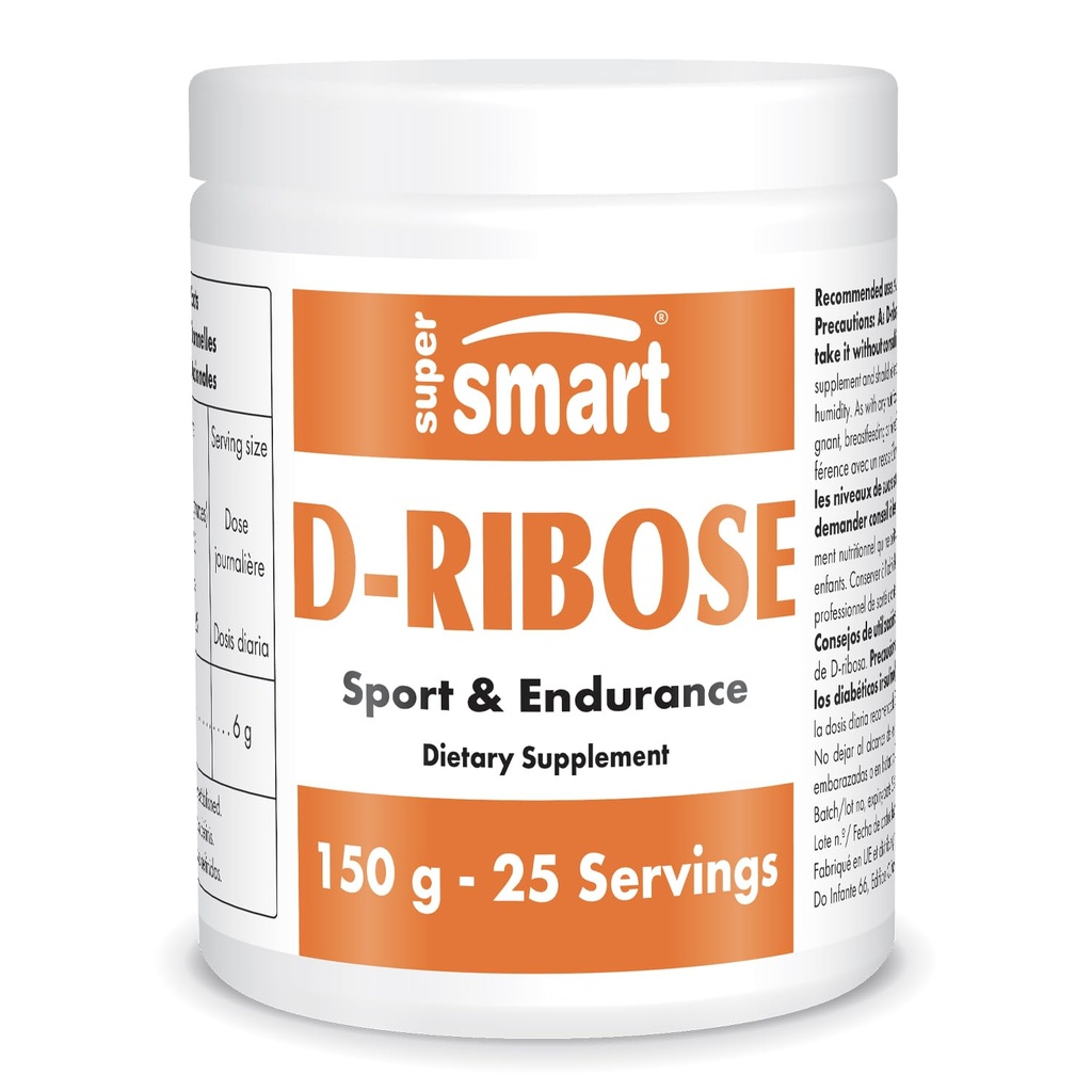Supersmart - D- Ribose Powder (Natural Sugar) 6gm per Day - ATP Syntéza & Production - Universal Fuel for Energy Found 124; Non- GMO & Gluten Free - 150 g
