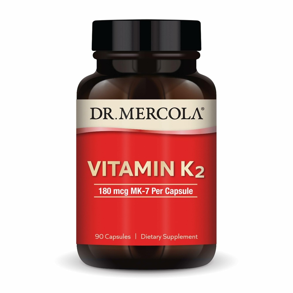 Dr. Mercola Vitamin K2-180 mcg Vitamin K2 jako MK-7 - Podporuje zdravou arteriální funkci a srdeční zdraví - Non- GMO, gluten- Free & Dairy- 90 Kapsle (90 Služení)