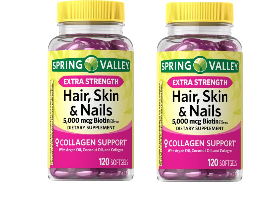 Anexa Spring Valley Extra Strength Biotin vlasy, kůže a nehty Dietní dodatek, 5000 mcg, 120 Počet (balení po 2), 240 Počet (balení po 1)