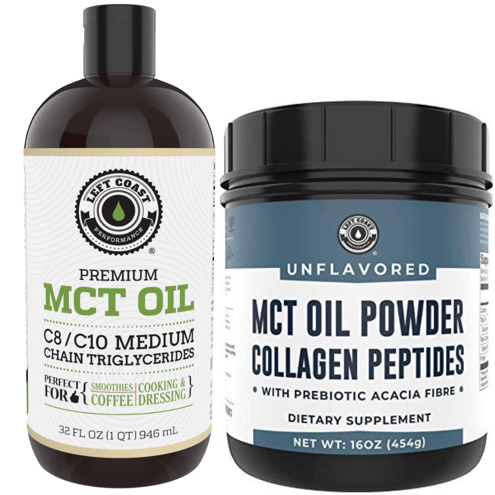 Výkon levého pobřeží 32oz Premium MCT Oil a 16oz Neochucené MCT + Kolagen Powder