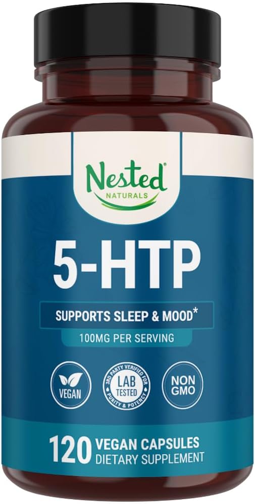 Nested Naturals 5-HTP 100 mg (5-hydroxytryptofan) - Podpora spánku a nálady - 5HTP dodatek pro přirozeně sourced serotoninu - 120 Non- GMO, Veganské kapsle