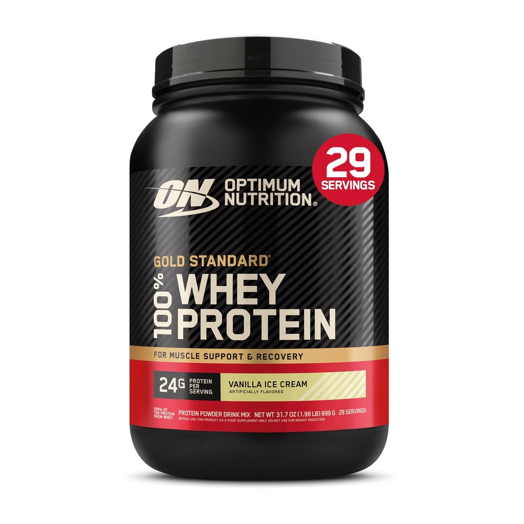 Optimum Nutrition Gold Standard 100% syrovátkový protein prášek, vanilková zmrzlina, 2 libry (balení květen Vary)