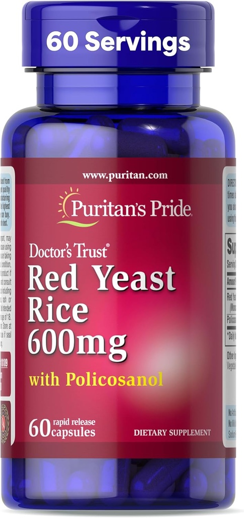 Puritans Pride Doctors Trust ® Red Yeast Rice 60mg s policosanolem, dodatek stravy, 60 Rychlé uvolnění kapsle