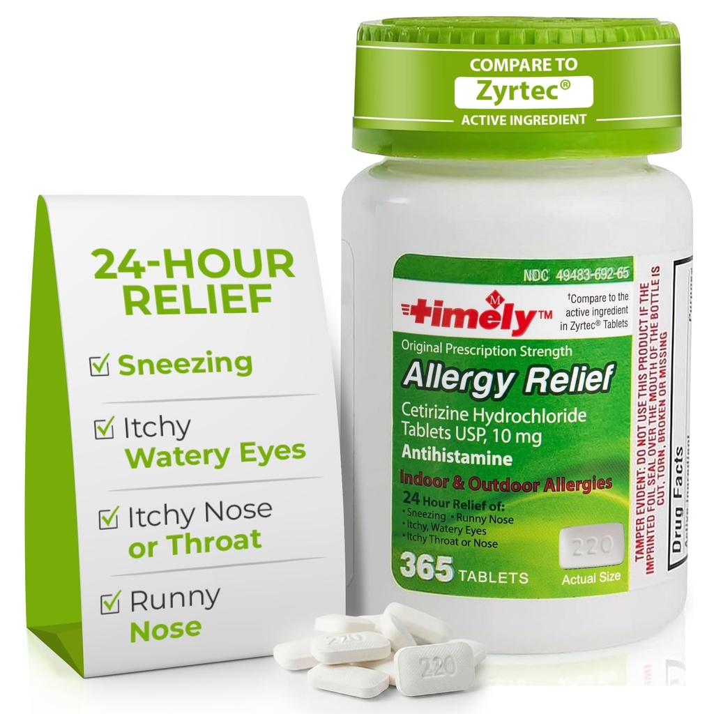 TIME- CAP Labs, INC. Včasné Cetirizin HCl 10 Mg 365 Tablet - 24 hodinová alergie Relief from Suezing, Runny Nose, Itchy Watery Eyes, Itchy Throat or Nose
