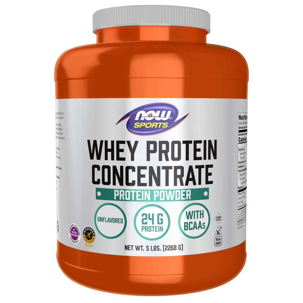 Nyní Potraviny Sportovní výživa, Syrovátkový proteinový koncentrát, 24 G s BCAA, Neochucený prášek, 5- Pound