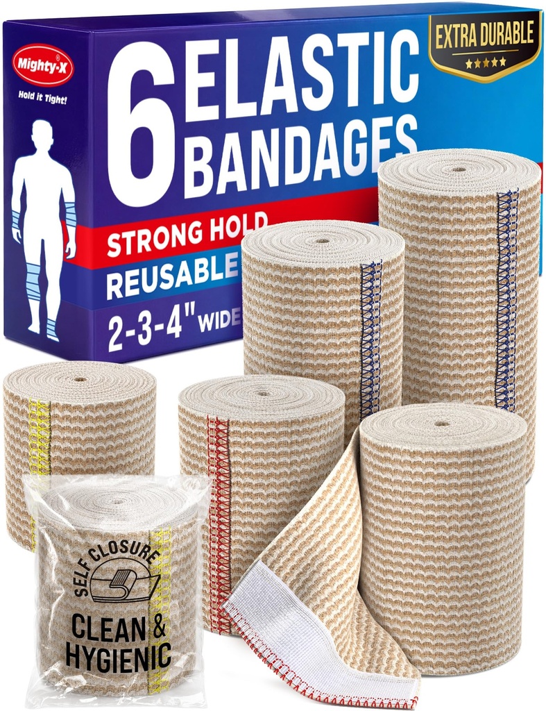 Vysoce výkonný elastický bandage Wrap - 6 Pack (2x2in, 2x3in, 2x4in) - Self- Closing Strong Compression Bandage Wrap for Feet, Ankles, Wrist, and Knees