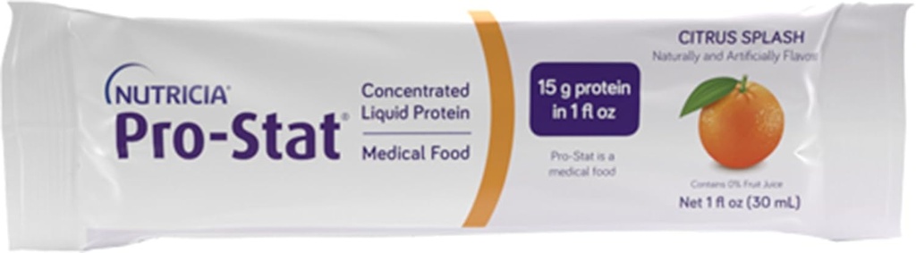 Nutricia Pro-Stat Sugar Free Citrus Splash - 1 oz Packets, Pack of 96 - High- Protein, Ready- to-Drink Medical Food for Wound Care, Muscle Loss, and Malnutrition Management