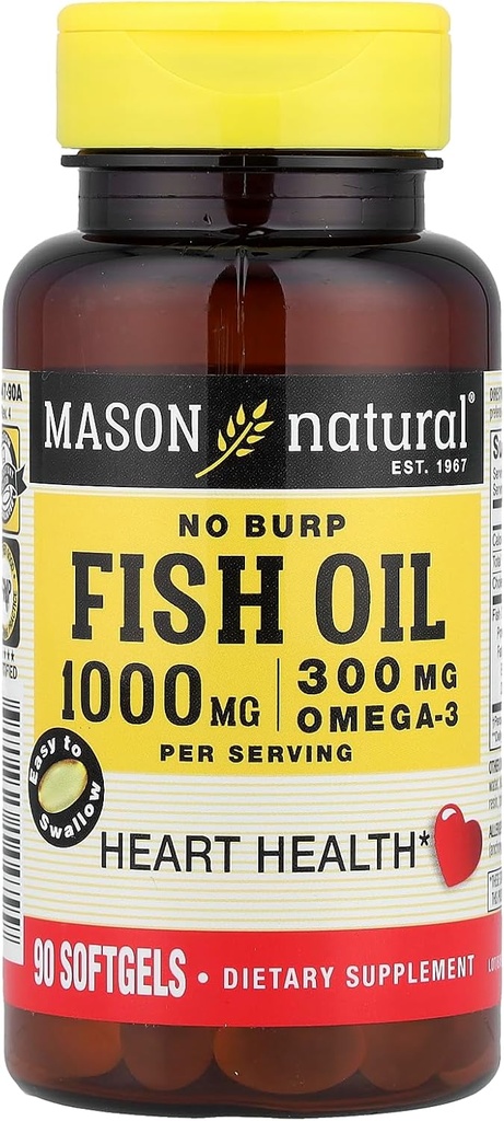 Rybí olej 1000 Mg No Burp Softgel, Mason Vitamins - 90 Ea