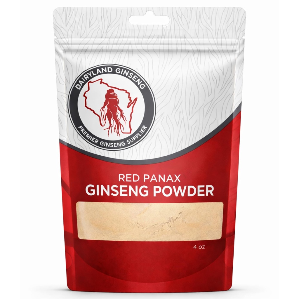 Červený Panax Ginseng Prášek s přírodní ženšen (4 oz) - Podporuje zdravou energii, vitalitu, nálady a další, Korejský Panax Ginseng Root Powder pro smoothies, kávu nebo nápoje (1 balení)