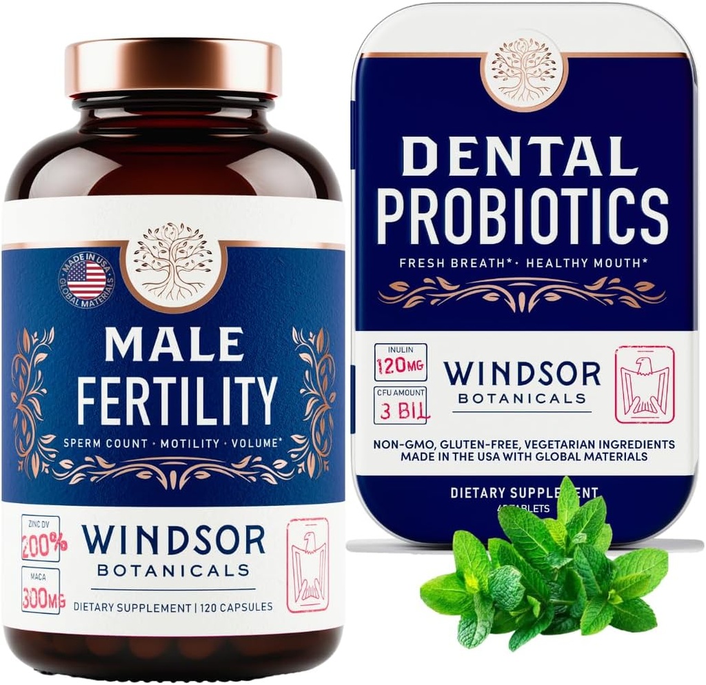 WINDSOR BOTANICALS mužský doplněk plodnosti a zubní probiotika Zdraví a Wellness Bundle
