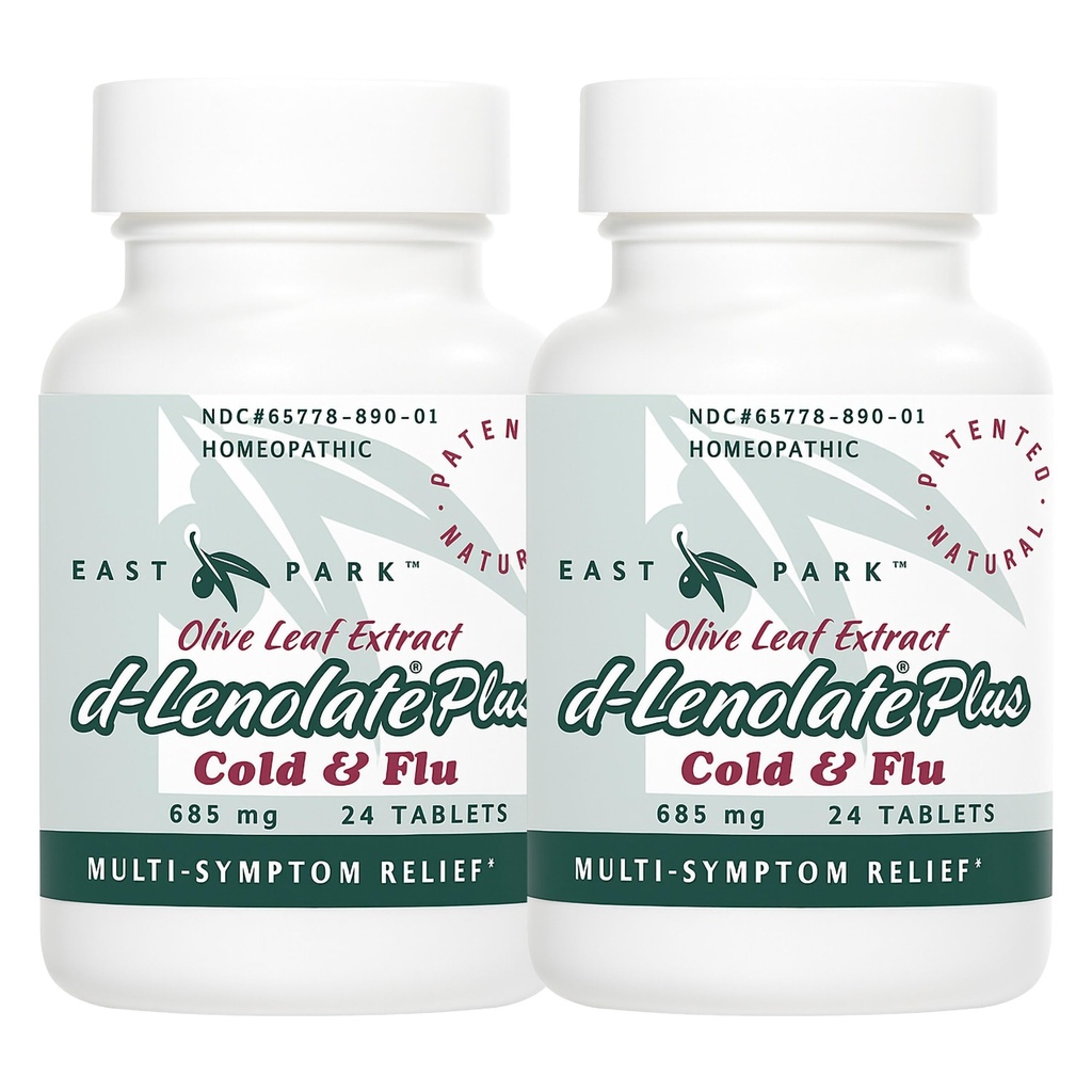 East- Park d- Lenolate Plus Cold & Flu Homeopatická pomoc pro dospělé a děti 124; Imunitní systém Booster s Olive Leaf Extract, Neem Leaf Extract & Echinacea Extract 124; 625mg, 24 Tablet OF 124; Non- GMO (Balení po 2)