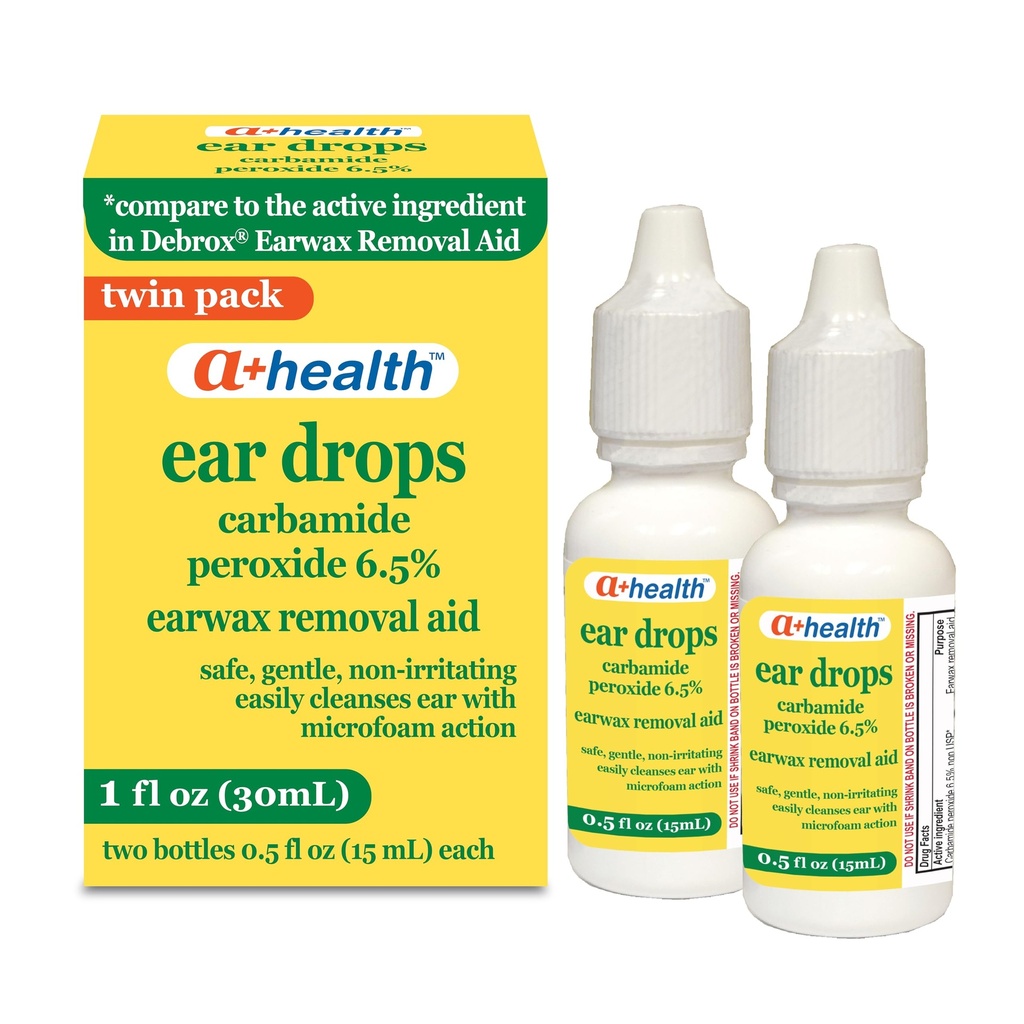 A + Zdraví Odstranění Earwax Kapky, Karbamid peroxid 6,5%, Made in USA, Twin Pack, 1 fl Ounce (Two 0.5 fl oz lahví)