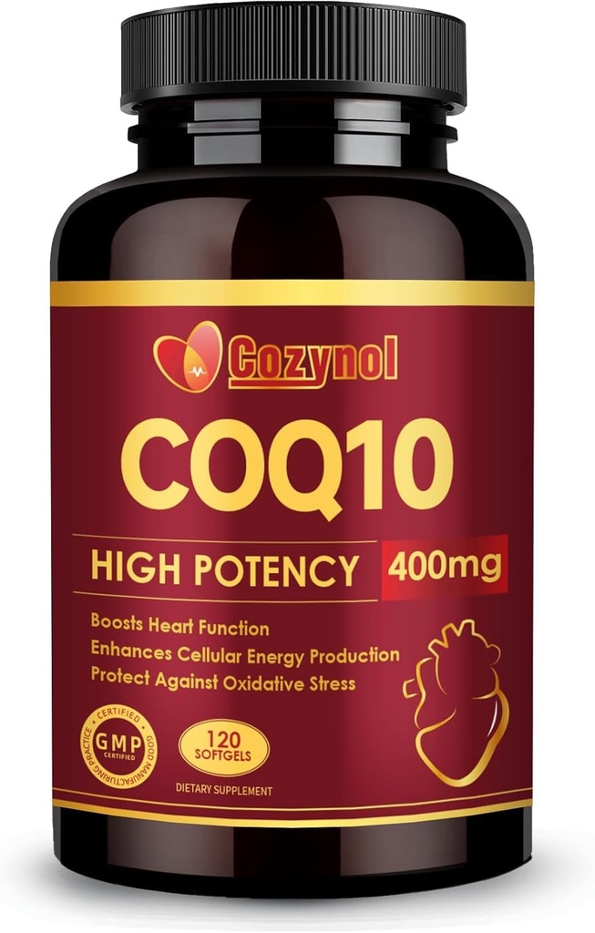 CoQ10 400mg Softgels s Omega 3 & PQQ, Výkonný antioxidant pro srdeční zdraví a výrobu energie, 120 Počet
