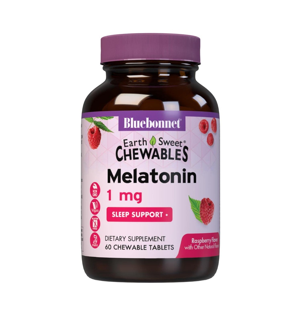 Bluebonnet Nutrition EarthSweet Melatonin 1 mg Fast- acting Quick Disolve Nighttime Relaxation & Restful Sleep Support - Sleep Aid - Gluten- Free, Vegan - Flavor - Žvýkací tablety Raspberry