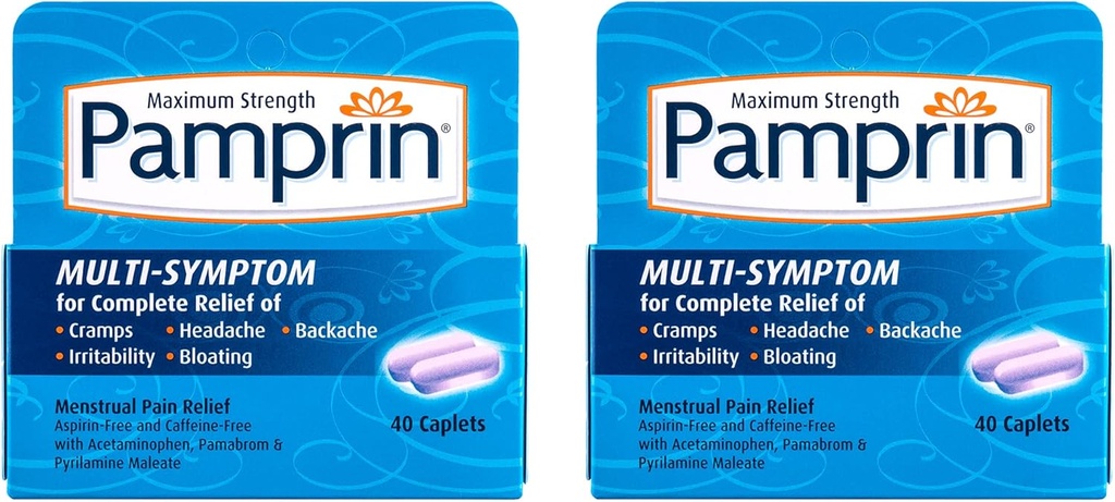 Pamprin Multisymptom Formule, s acetaminofen, menstruační období Symptomy Relief včetně křeče, bolest, podrážděnost a nafouknutí, 40 Kaplety (Balení 2)