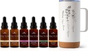 Plant Therapy Total Tincture Package obsahuje 30 ml Každý z organických Ashwagandha, asijské ženšen, Echinacea Blend, Elderberry, Lemon Balm, Turmeric & Travel Mug