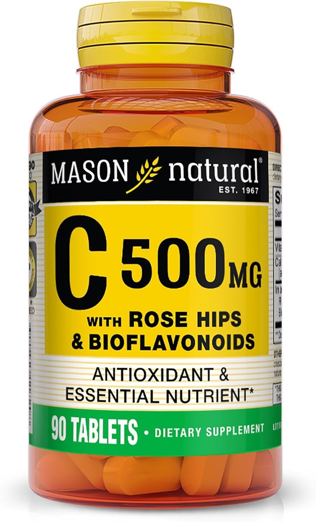 MASON NATURAL Vitamin C 500 mg, s Rose HIPS & Bioflavonoidy, imunitní podpora a antioxidační vzorec, 90 tablet