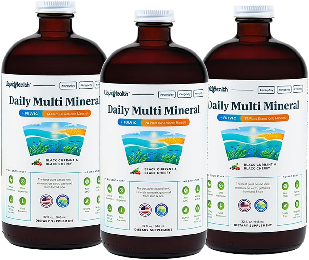 LIQUIDHELTH Daily Multi Mineral Liquid Supplement with Fulvic Acid, Plant based Ionic Aquamin Sea Trace Ocean Minerals - Imunitní podpora, Energie, Gut Health, Detox - Made in USA, Vegetarian (3 Pack)