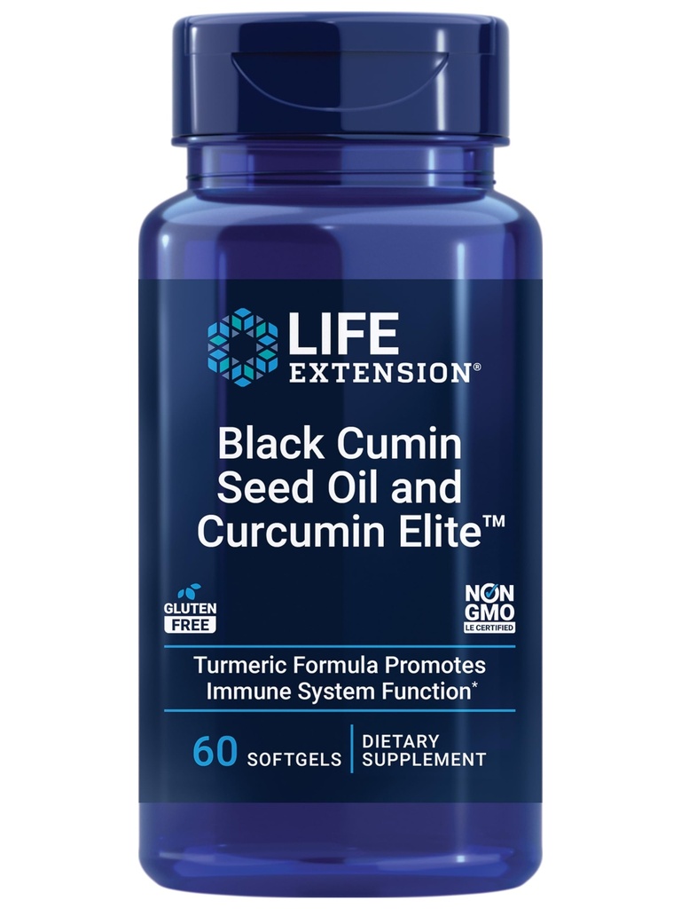 Life Extension Black Cumin Seed Oil and Curcumin Elite, Black Cumin, Turmeric Extract, Imunitní podpora zdraví, vysoká biologická dostupnost, Whole- Body Health, Gluten Free, Non- GMO, 60 softgels