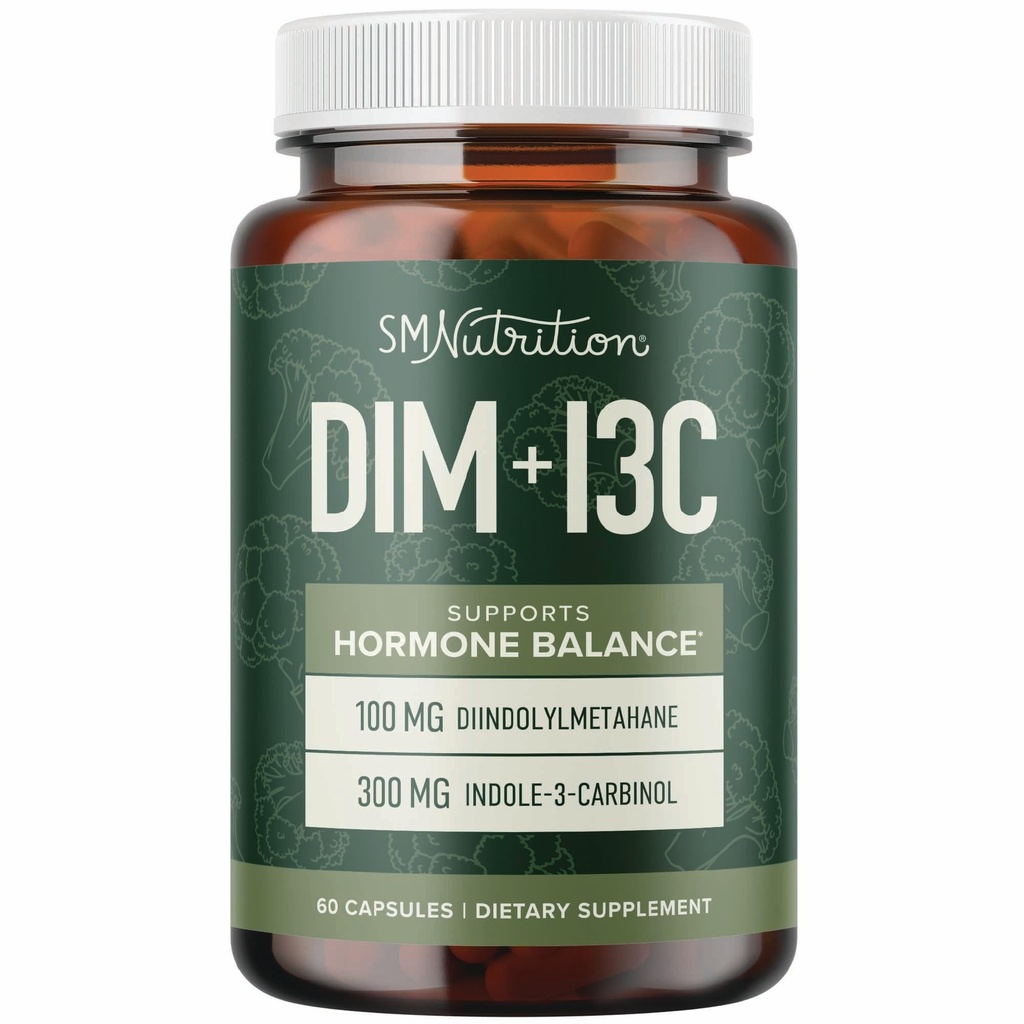 DIM & Indole 3 Karbinol pro rovnováhu hormonů pro ženy a muže 124; I3C Complex CLASZOR 124; Estrogen Balance, Menopauza doplňky pro zdraví žen, Antioxidanty CLAS124; Vegan, Non- GMO, gluten- Free CLAS124; SMNutrition CLAS124; 60 Ct.