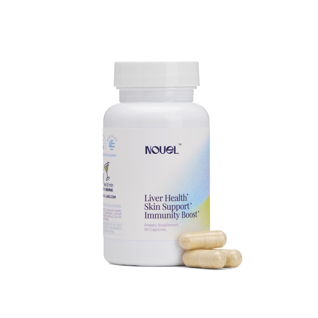 Nouel CLAS124; Kůže + játra + Podpora imunity CLAS124; Zotavení doplněk pro pití CLAS124; Mléko Thistle, NAC, Hyaluronic acid, CoQ10, Biotin, Antioxidanty CLAS124; 40 Kapsle
