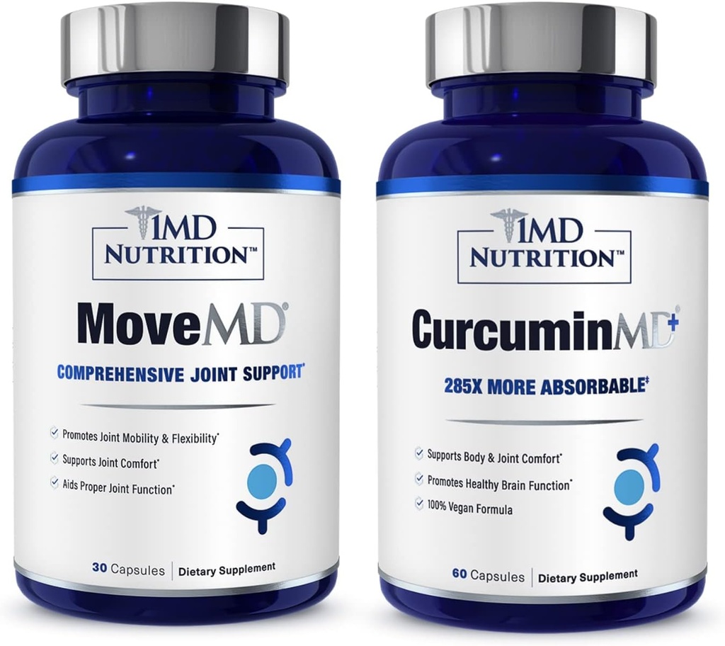 1MD Nutrition MoveMD & CurcuminMD Plus Bundle 124; Lékař podmíněný kolagen, kurkumin a Boswellia Serrata 124; Společný doplněk zdraví