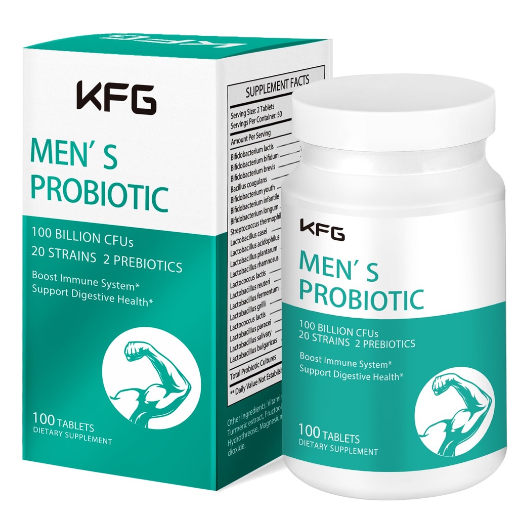 KFG Probiotický dodatek 100 Billion CFU, 20 Stravovacích cest, 2 Prebiotika a trávicí enzymy, podporuje Digestion, imunitní podpora, Gut zdraví a metabolismus, Non- GMO, gluten & Soy zdarma, 100 tablet