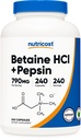 Nutricost Betaine HCl + Pepsin 790mg, 240 Kapsle - Vegetarian & GMO zdarma