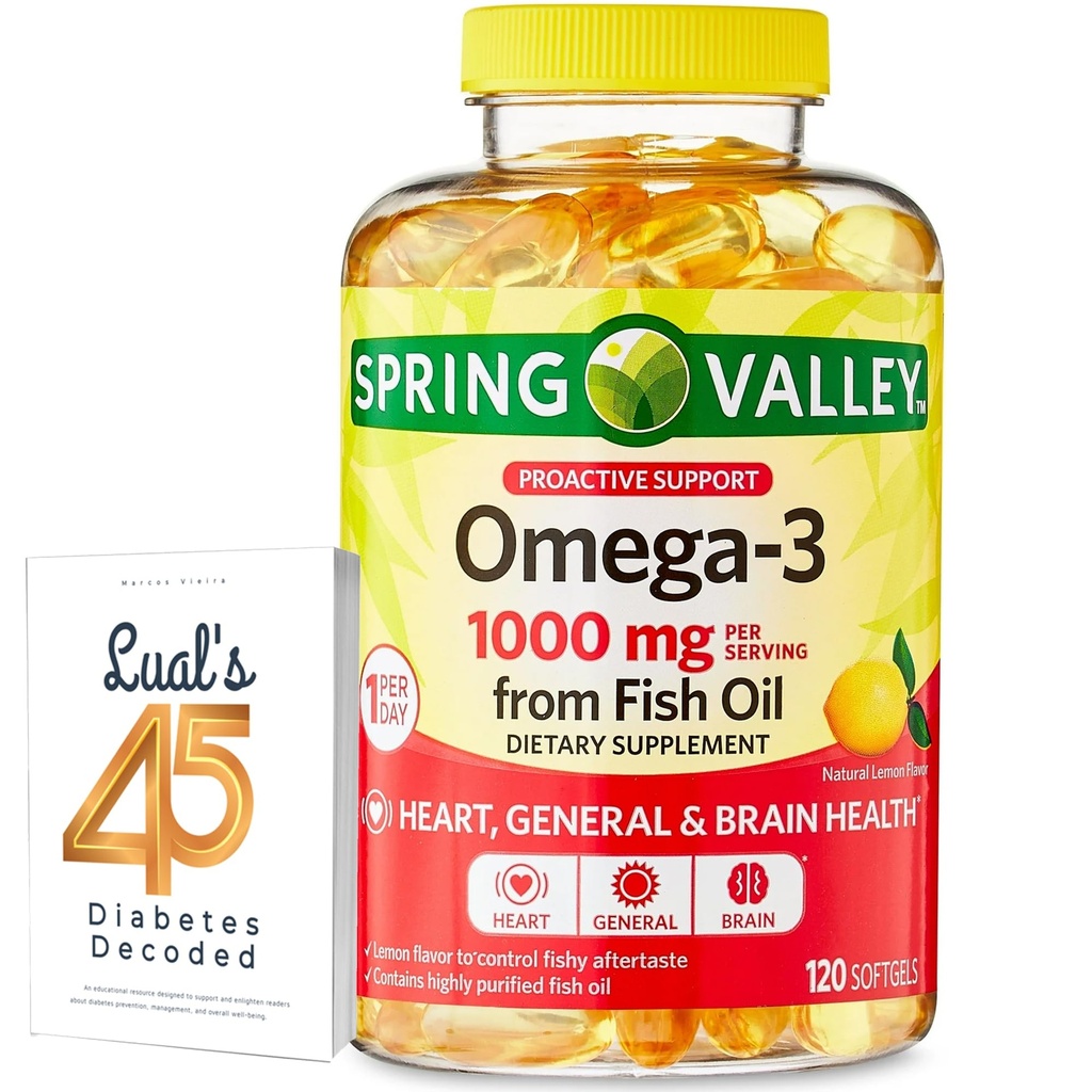 Omega-3 z Fish Oil Heart General & Brain Health Dieter Supplementary Softgels, 1000 mg, 120 Hrabě Bundle s Luall 45 Cukrovka Decoded